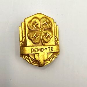 4-H Demonstration 72' Lapel Pin Gold Tone Head Hands Heart Health Brooch Pinback